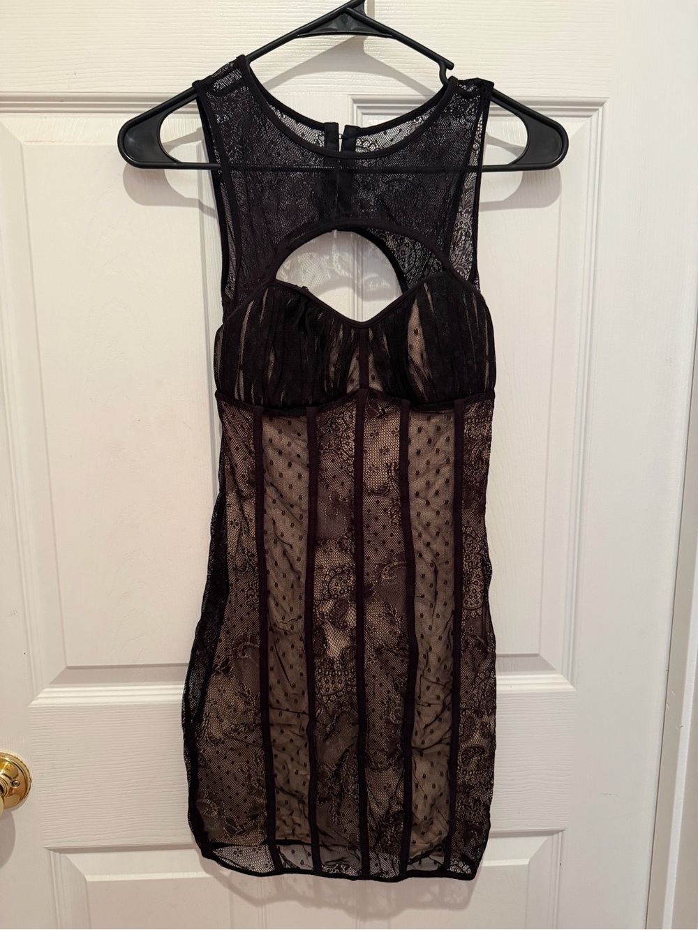 Bebe Black Lace Mesh Cutout Bodycon Mini Dress XS